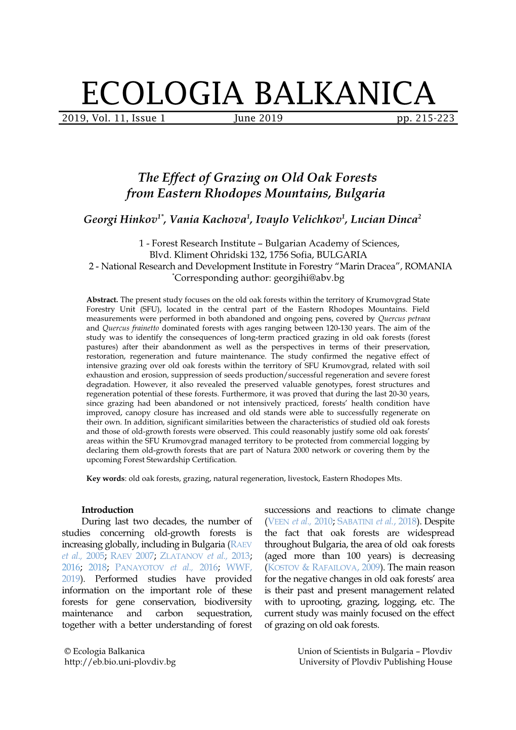 The Effect of Grazing on Old Oak Forests from Eastern Rhodopes Mountains, Bulgaria