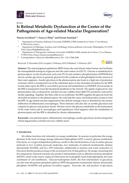Is Retinal Metabolic Dysfunction at the Center of the Pathogenesis of Age-Related Macular Degeneration?