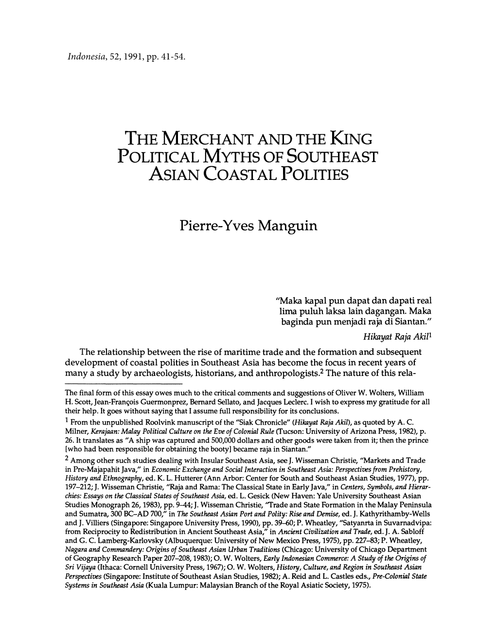 The Merchant and the King Political Myths of Southeast Asian Coastal Polities