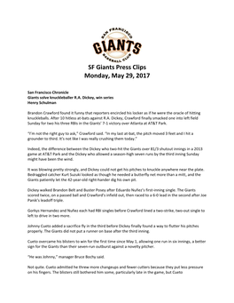 SF Giants Press Clips Monday, May 29, 2017