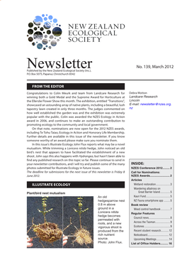Newsletterpublished by the New Zealand Ecological Society (Inc.), P.O