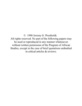 1998 Jeremy G. Prestholdt. All Rights Reserved. No Part of the Following Papers May Be Used Or Reproduced in Any Manner