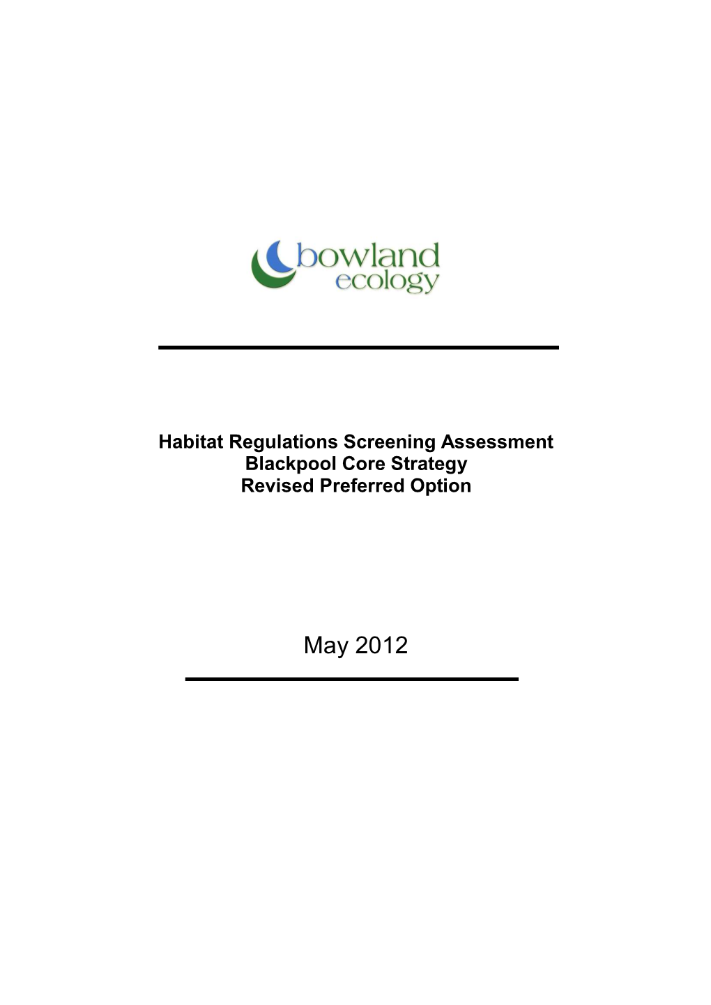 Habitat Regulations Assessment of the Blackpool Core Strategy Revised Preferred Option