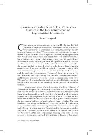 Democracy's “Lawless Music”: the Whitmanian Moment in the U.S