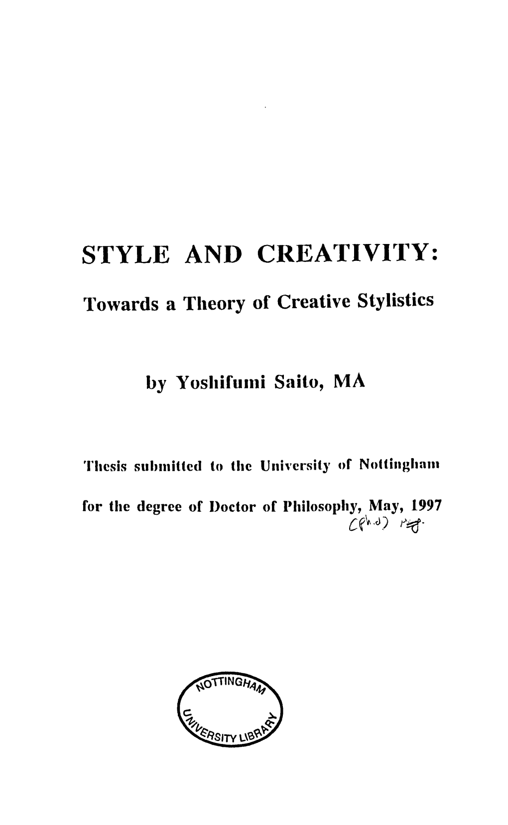 Towards a Theory of Creative Stylistics by Yosliifuini Saito, MA