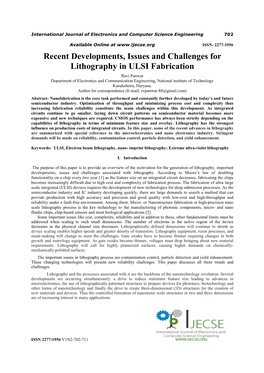 Recent Developments, Issues and Challenges for Lithography in ULSI