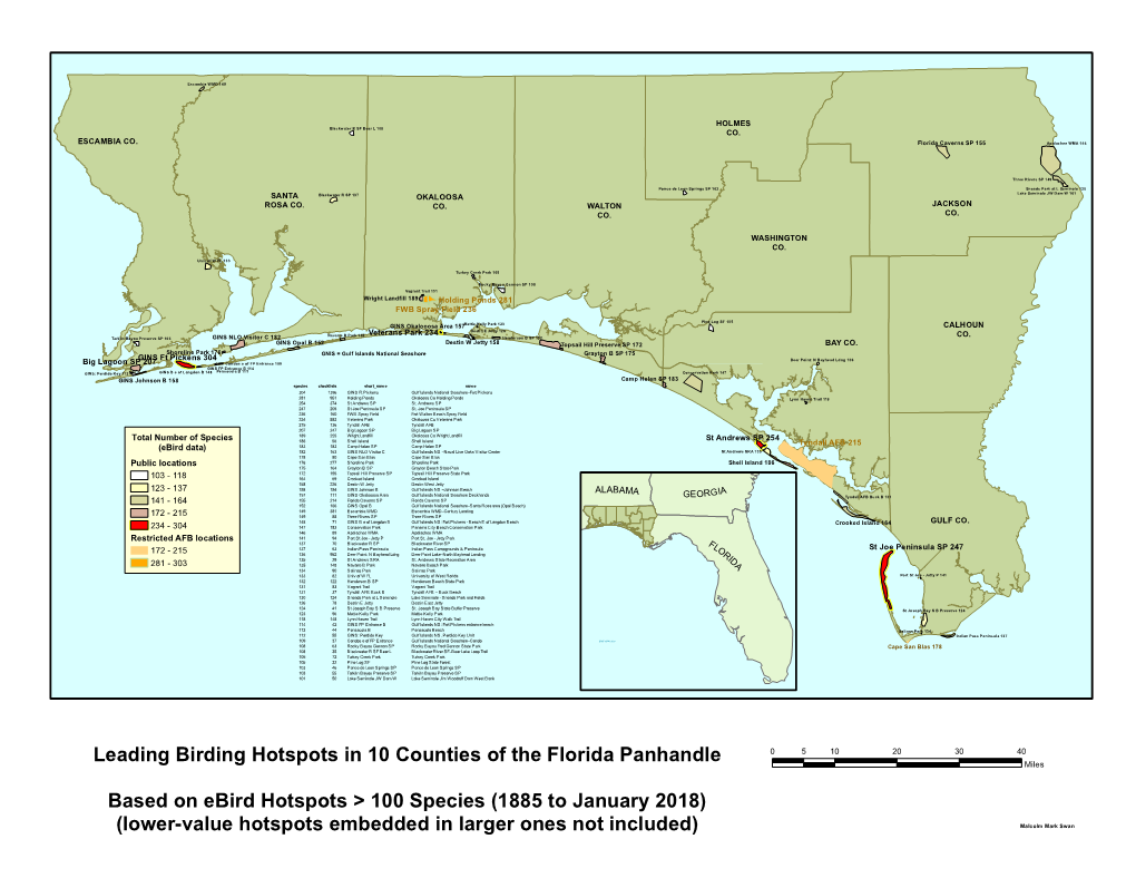 Leading Birding Hotspots in 10 Counties of the Florida Panhandle Miles 