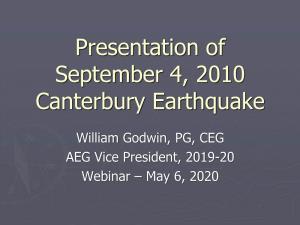 Presentation of September 4, 2010 Canterbury Earthquake