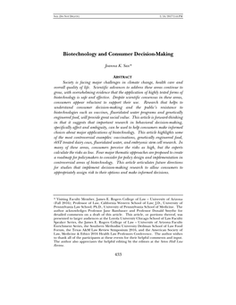 Biotechnology and Consumer Decision-Making