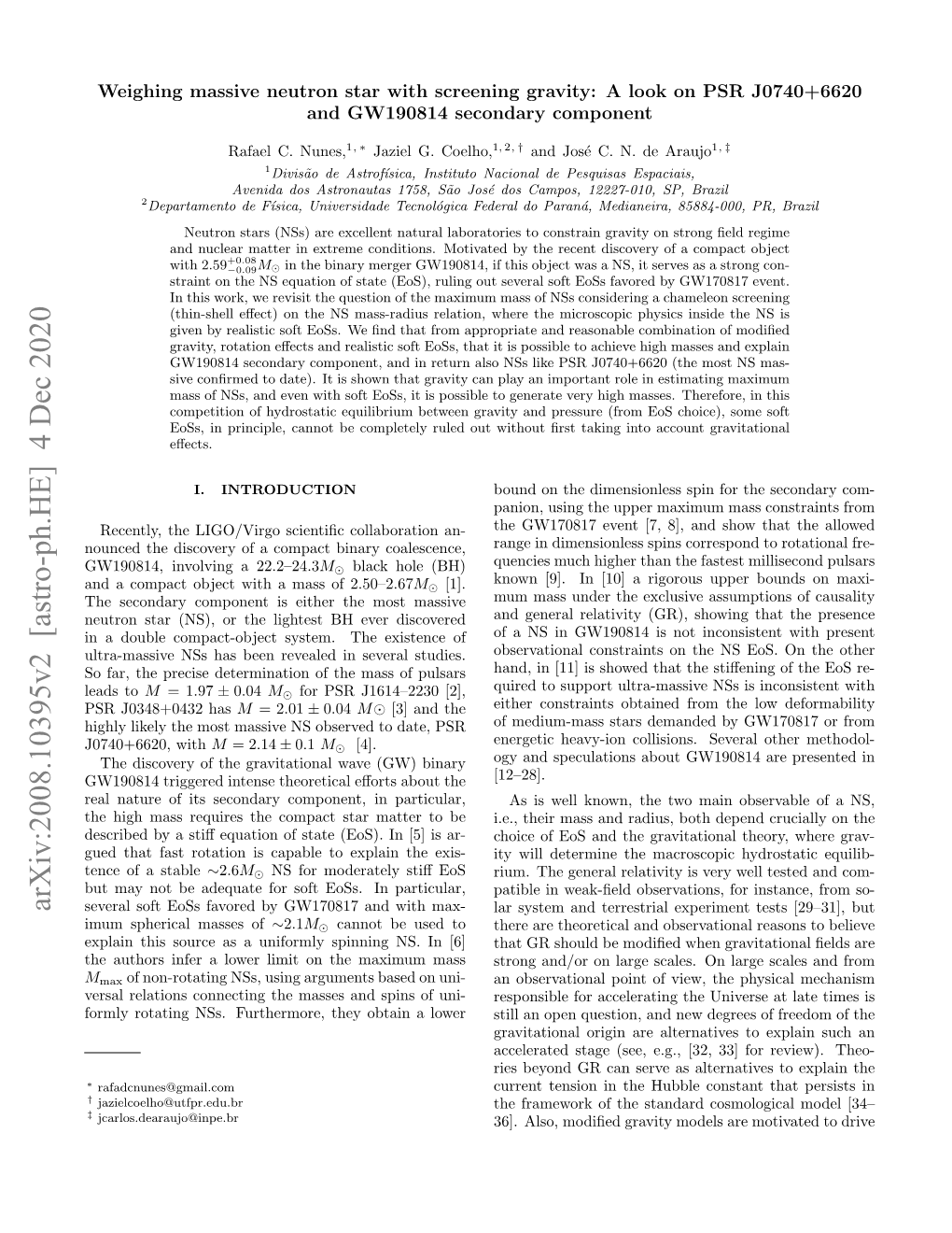 Arxiv:2008.10395V2 [Astro-Ph.HE] 4 Dec 2020