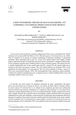 A New Stygobiotic Species of Diacyclops Kiefer, 1927 (Copepoda, Cyclopidae) from Caves in New Mexico, United States