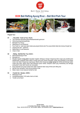 3D2N Bali Rafting Ayung River – Bali Bird Park Tour