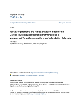 Habitat Requirements and Habitat Suitability Index For