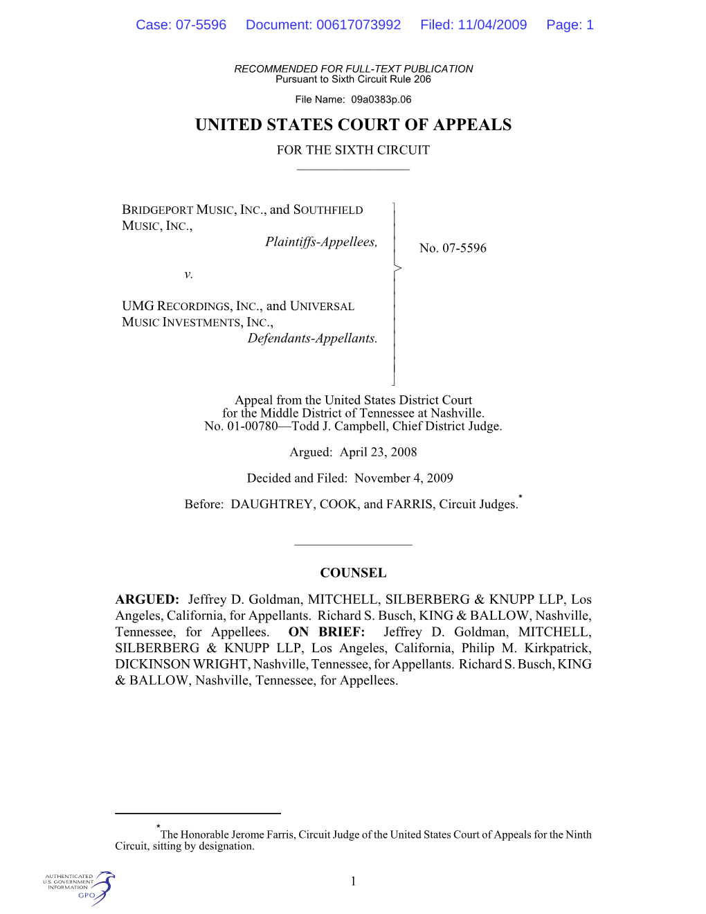 United States Court of Appeals for the Sixth Circuit ______