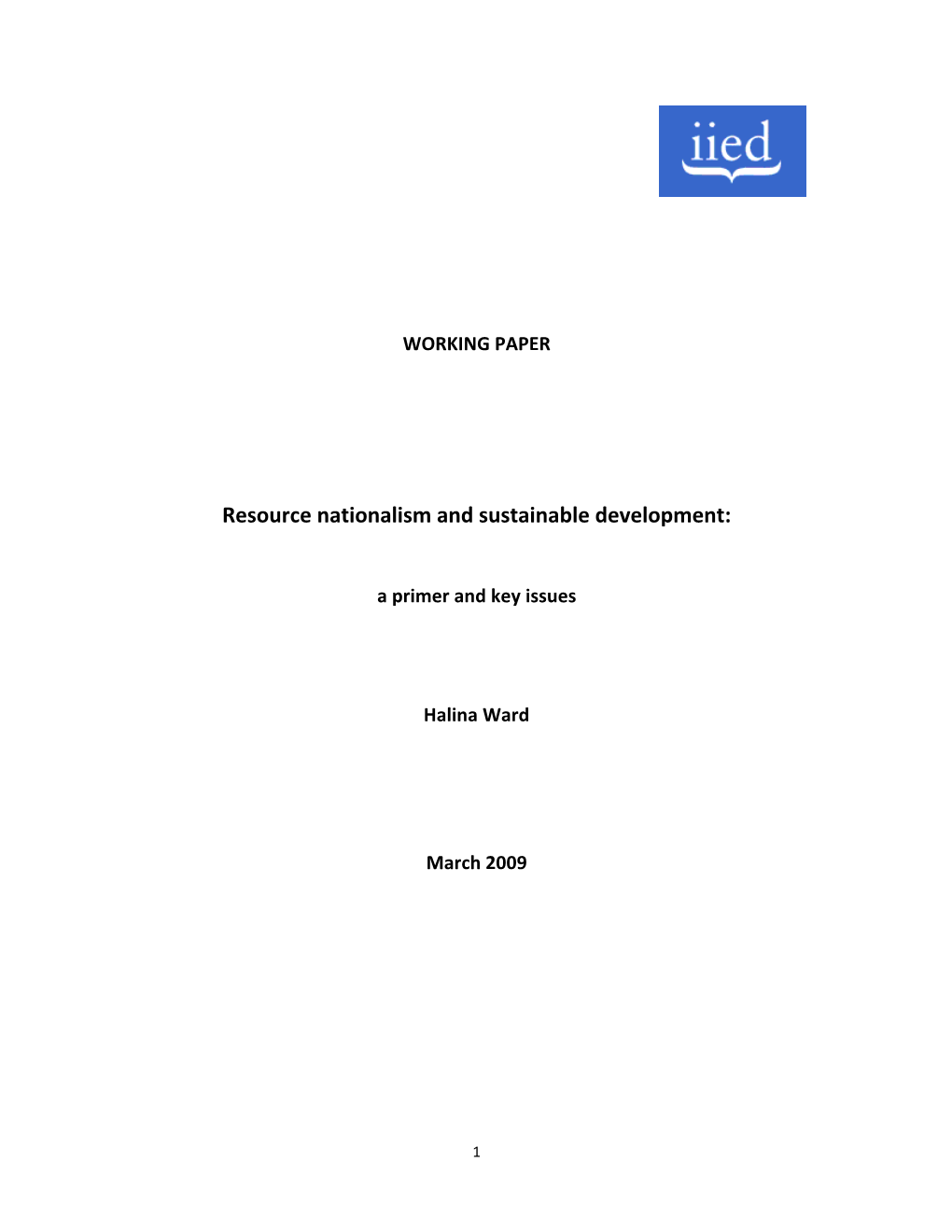 Resource Nationalism and Sustainable Development