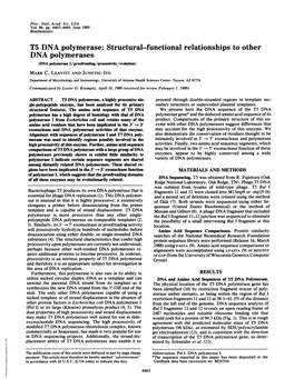 T5 DNA Polymerase: Structural-Functional Relationships to Other DNA Polymerases (DNA Polymerase I/Proofreading/Processivity/Evolution) MARK C