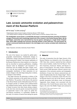 Late Jurassic Ammonite Evolution and Paleoenviron- Ment of the Russian Platform