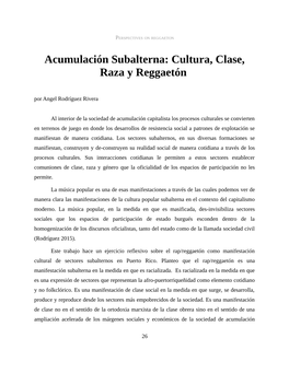 Acumulación Subalterna: Cultura, Clase, Raza Y Reggaetón