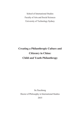 Creating a Philanthropic Culture and Citizenry in China: Child and Youth Philanthropy