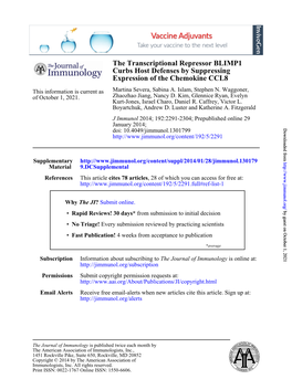 The Transcriptional Repressor BLIMP1 Curbs Host Defenses by Suppressing Expression of the Chemokine CCL8