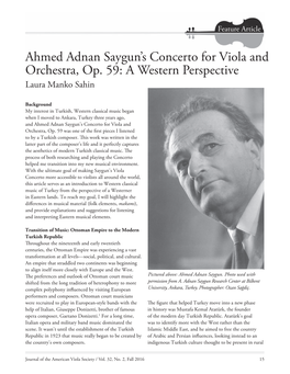 Ahmed Adnan Saygun's Concerto for Viola and Orchestra, Op. 59: A