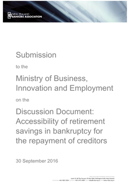 Discussion Document: Accessibility of Retirement Savings in Bankruptcy for the Repayment of Creditors