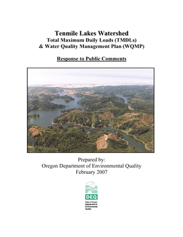 Tenmile Lakes Watershed Total Maximum Daily Loads (Tmdls) & Water Quality Management Plan (WQMP)