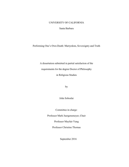 Martyrdom, Sovereignty and Truth a Dissertation Submitted I
