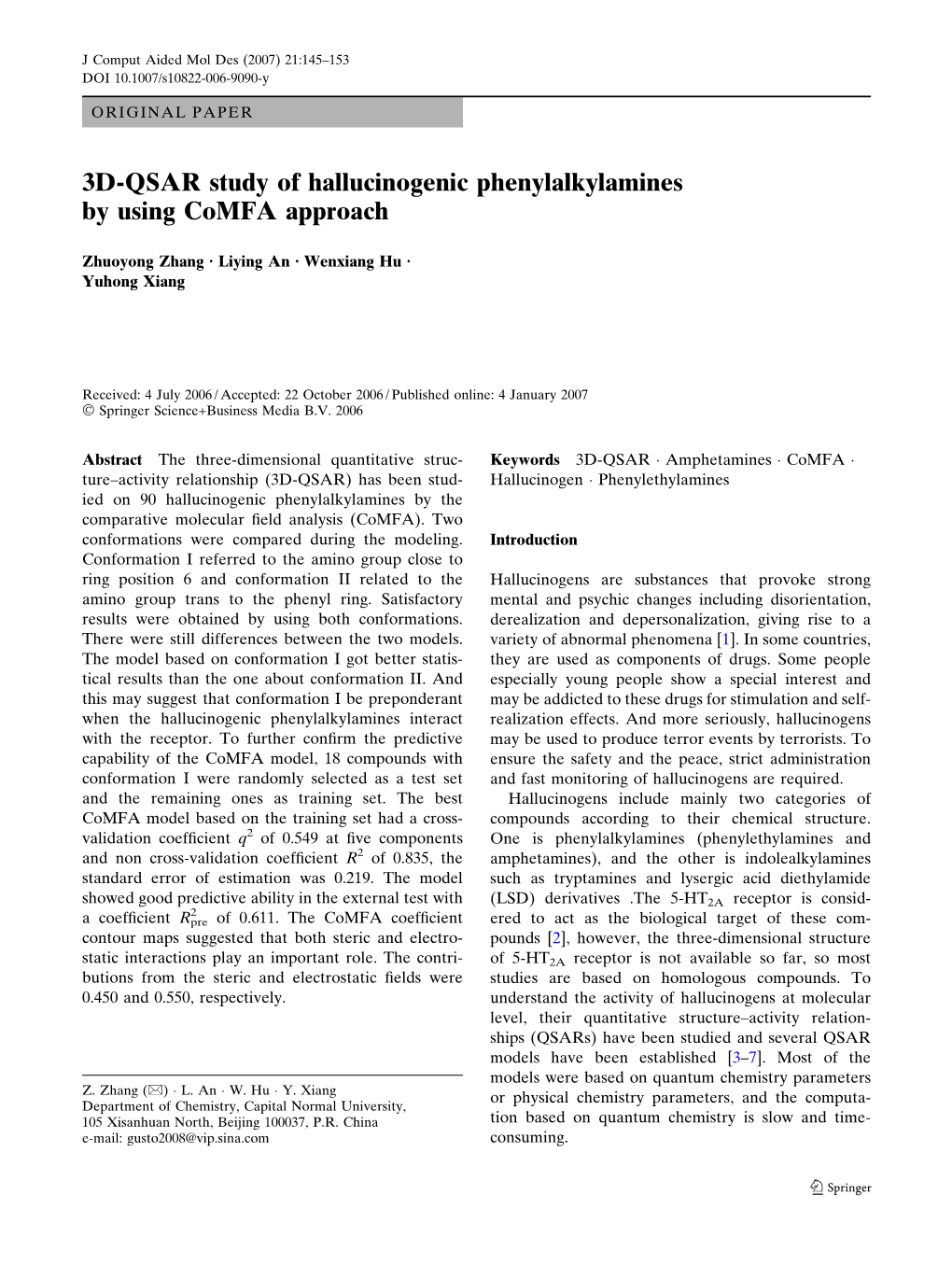 3D-QSAR Study of Hallucinogenic Phenylalkylamines by Using Comfa Approach