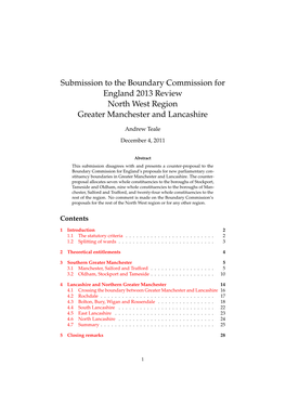 Submission to the Boundary Commission for England 2013 Review North West Region Greater Manchester and Lancashire