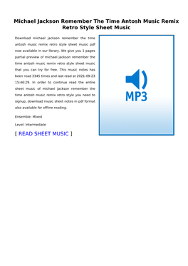 Michael Jackson Remember the Time Antosh Music Remix Retro Style Sheet Music