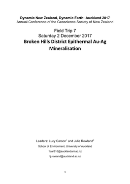 FT7 Broken Hills Epithermal Au-Ag Mineralisation