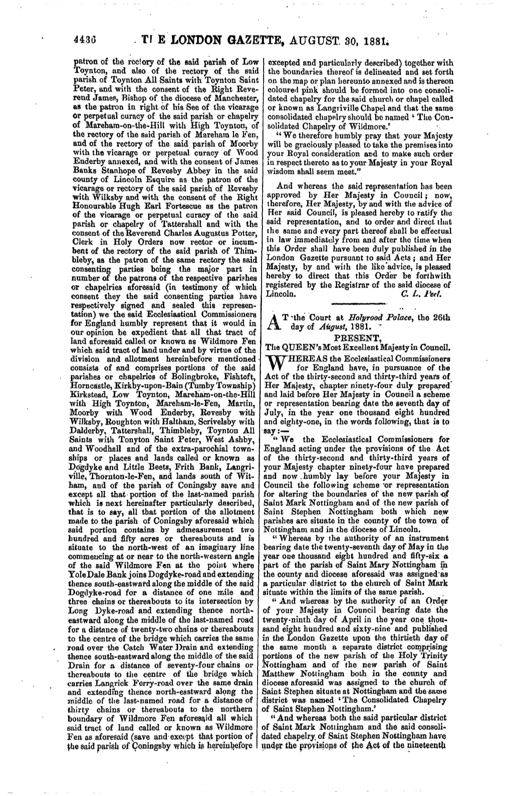 Tj E London Gazette, August 30, 1881