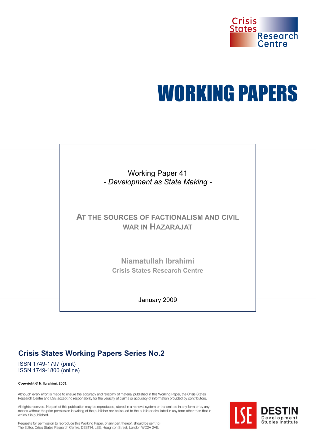 Niamatullah Ibrahimi Crisis States Working Papers Series No.2