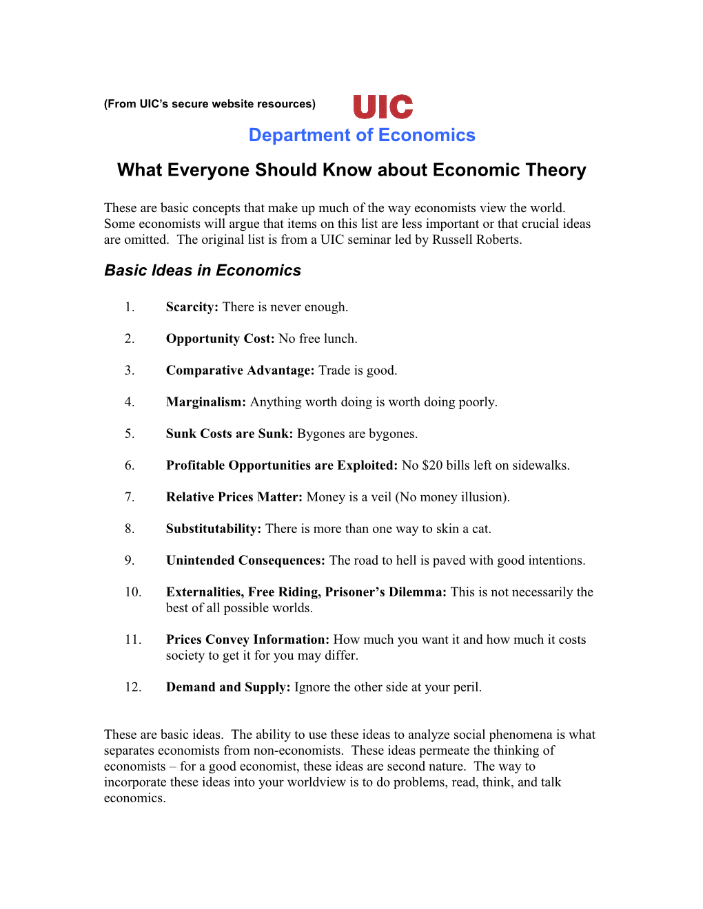 What Everyone Should Know About Economic Theory