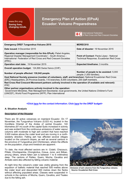 Emergency Plan of Action (Epoa) Ecuador: Volcano Preparedness