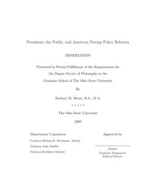 Presidents, the Public, and American Foreign Policy Behavior