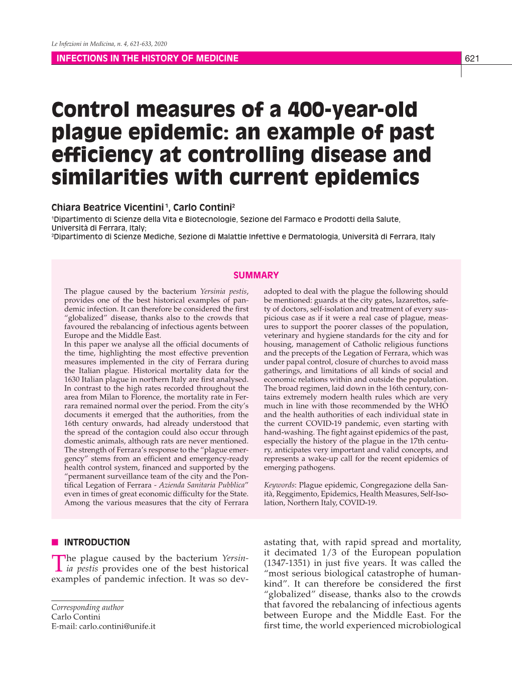 Control Measures of a 400-Year-Old Plague Epidemic: an Example of Past Efficiency at Controlling Disease and Similarities with Current Epidemics