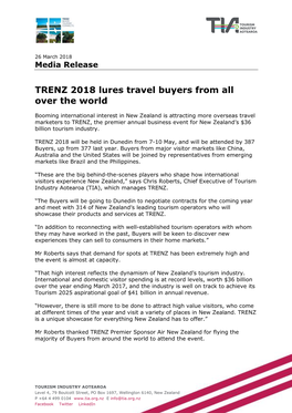 TRENZ 2018 Lures Travel Buyers from All Over the World