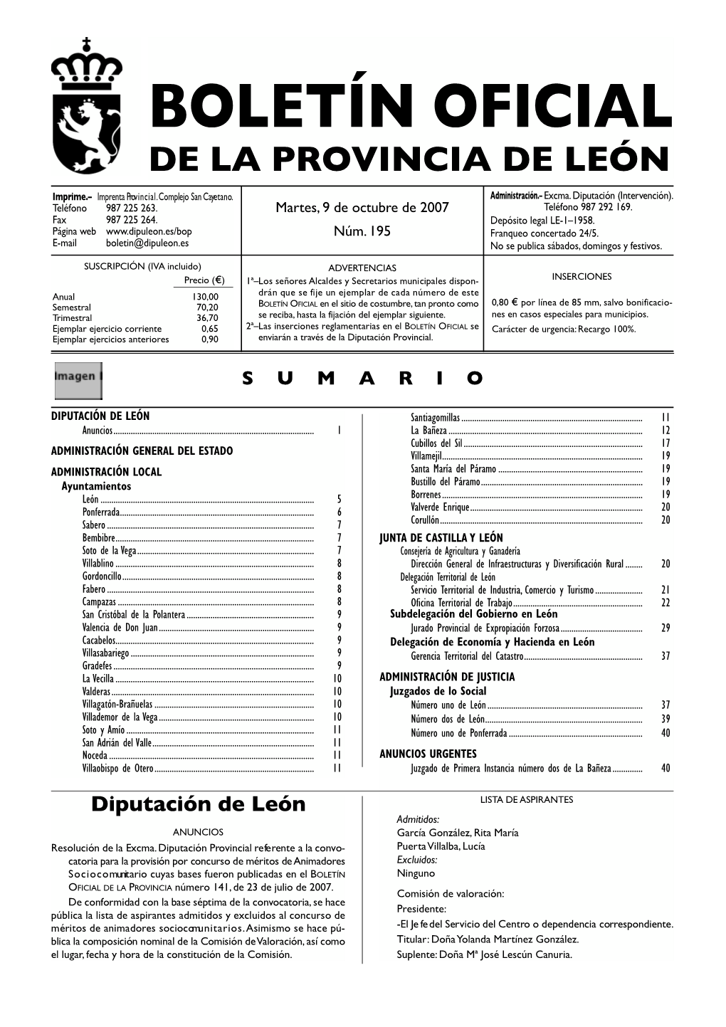 Boletín Oficial De La Provincia De León