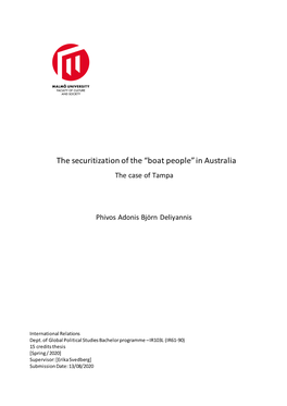The Securitization of the “Boat People” in Australia the Case of Tampa