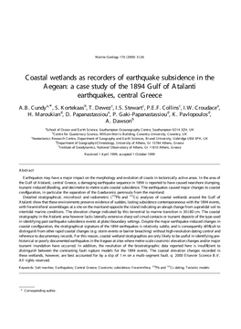 Coastal Wetlands As Recorders of Earthquake Subsidence in the Aegean: a Case Study of the 1894 Gulf of Atalanti Earthquakes, Central Greece