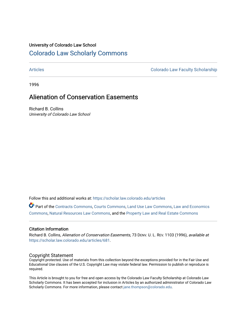 Alienation of Conservation Easements