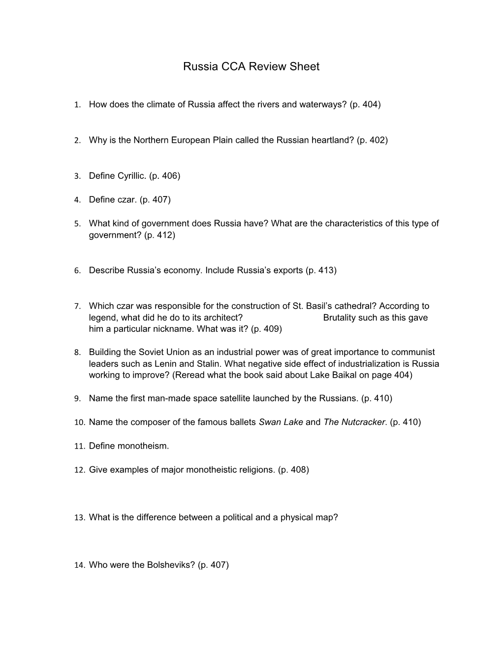 Russia CCA Review Sheet