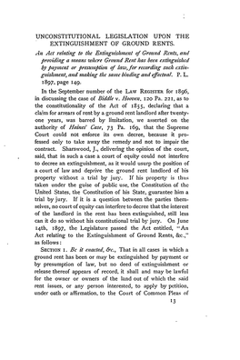 Unconstitutional Legislation Upon the Extinguishment of Ground Rents