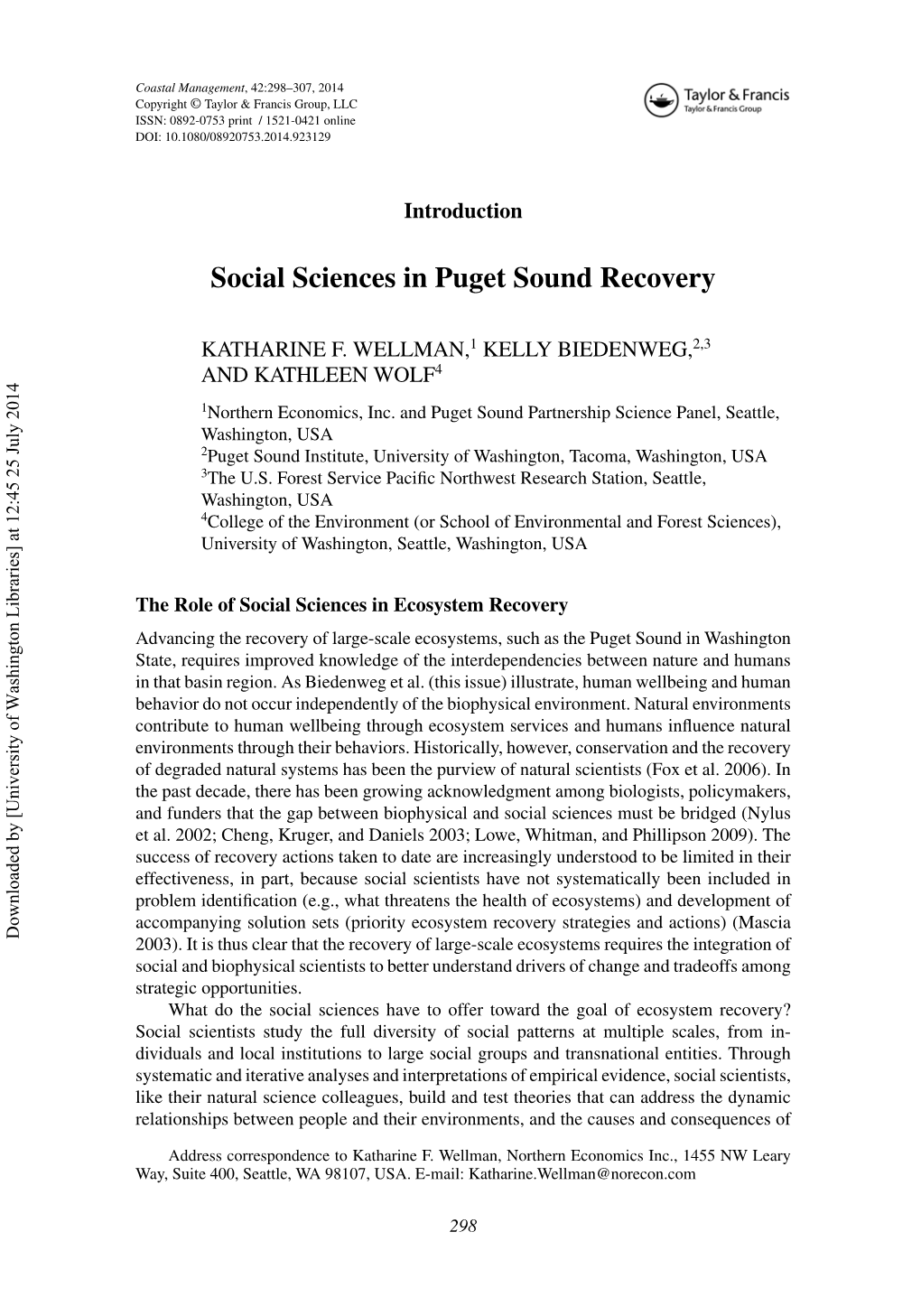 Social Sciences in Puget Sound Recovery