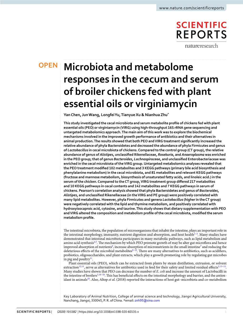 Microbiota and Metabolome Responses in the Cecum and Serum