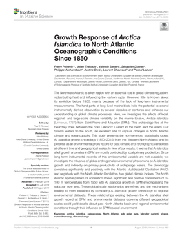 Growth Response of Arctica Islandica to North Atlantic Oceanographic Conditions Since 1850