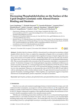 Decreasing Phosphatidylcholine on the Surface of the Lipid Droplet Correlates with Altered Protein Binding and Steatosis