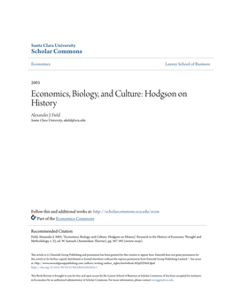 Economics, Biology, and Culture: Hodgson on History Alexander J